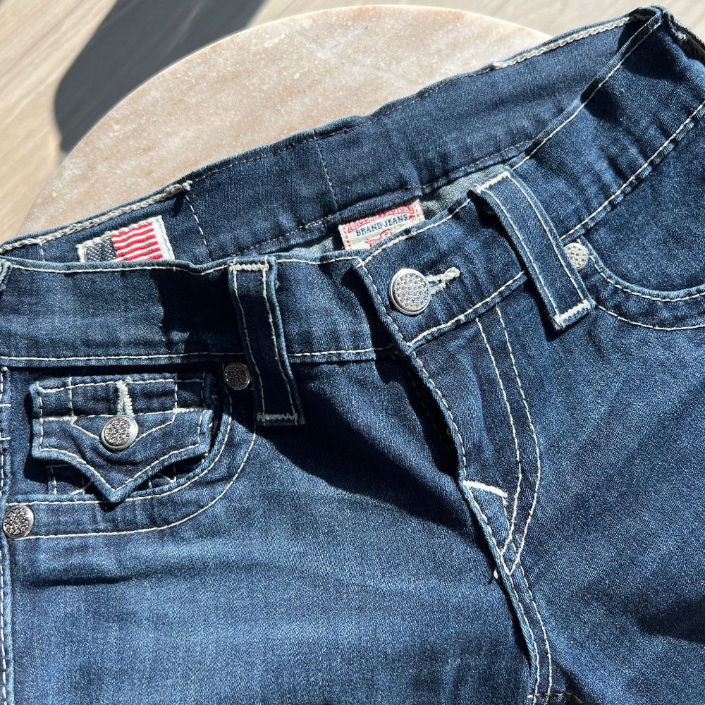 True Religion Y2K Low Rise Jeans with Embellished Buttons